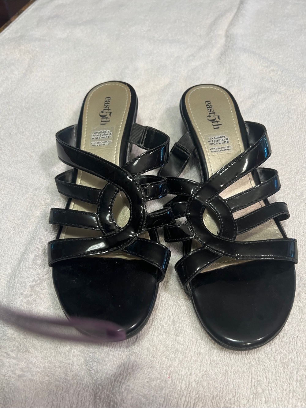 Easy 5th Avenue Black Patent Strappy Slide Mules